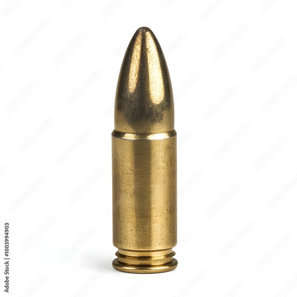Shiny Brass Bullet with Pointed Tip Isolated on White Background Shiny Brass Bullet with Pointed Tip Isolated on White Background