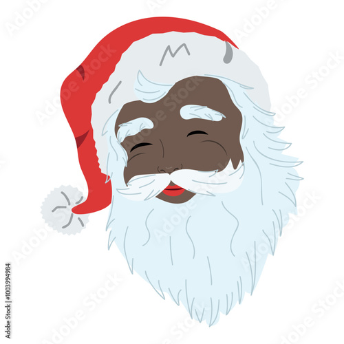 African american Santa head. Christmas vector illustration. 