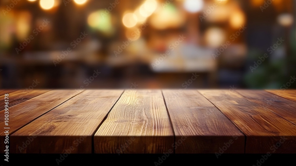 Wooden Tabletop with Blurred Restaurant Background Wooden Tabletop with Blurred Restaurant Background
