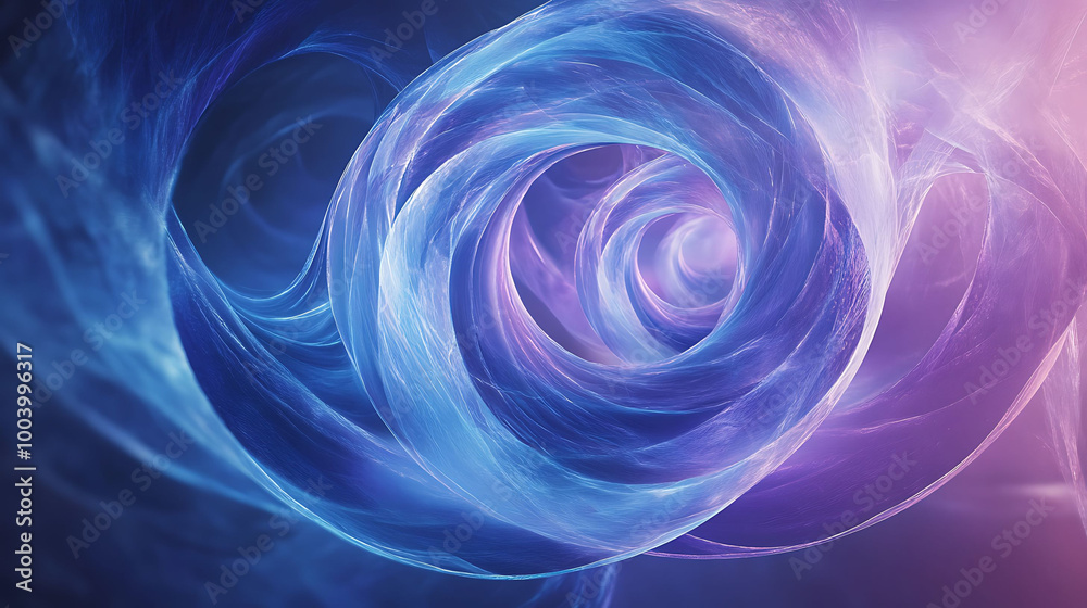 Fototapeta premium Abstract swirling blue and purple light with a circular pattern in the center.