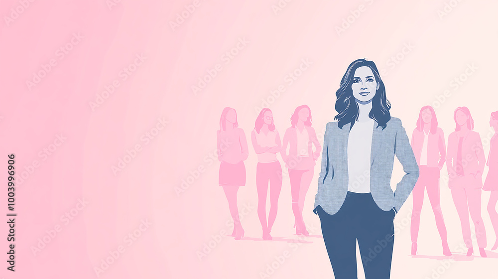illustration of a business lady of a corporate presentation, in pink pastel shades, an empty space for text illustration of a business lady of a corporate presentation, in pink pastel shades, an empty space for text