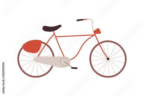 Retro bicycle, city bike in vintage style, sustainable city vehicle, healthy activity, travel, bright eco urban transport, friendly pedal transport carrying, cycle, urban vehicle vector illustration.