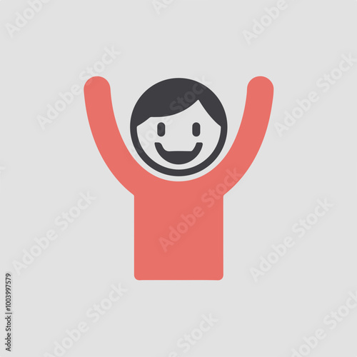Happy Character Raising Arms in Celebration