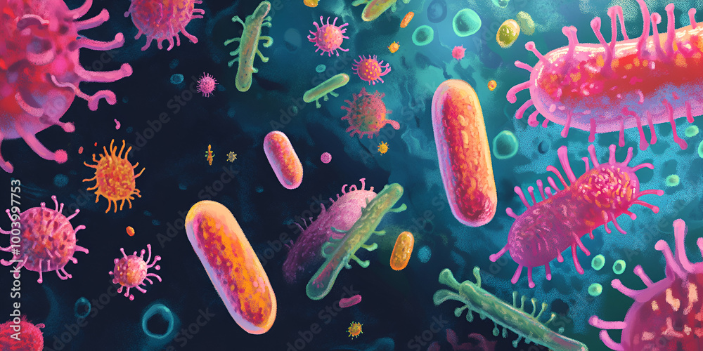 Fototapeta premium Colorful Microorganisms Seen Under Microscope