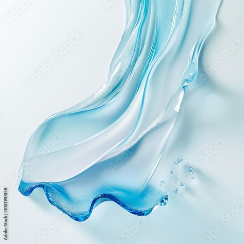 Vibrant Blue Serum Splash with Wave Pattern on White Surface, Ideal for Cosmetic and Skincare Promotions. Copy Space Available.