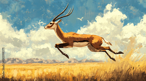 An antelope gracefully leaping across the savannah