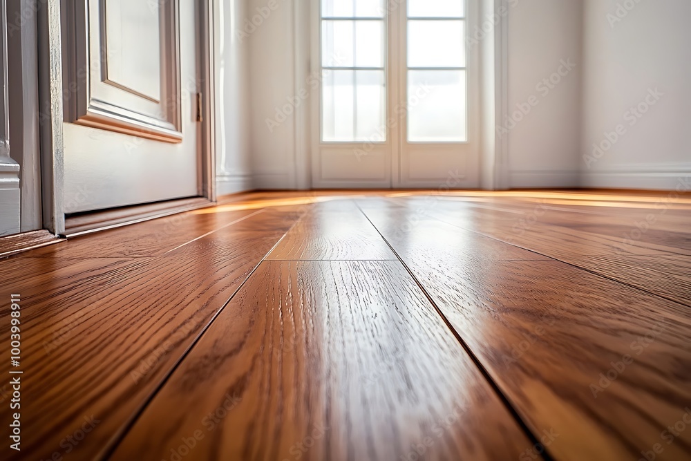 Shiny Wooden Floor in House with White Door Shiny Wooden Floor in House with White Door