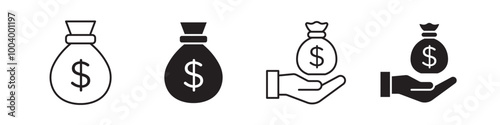 money bag icon collection set