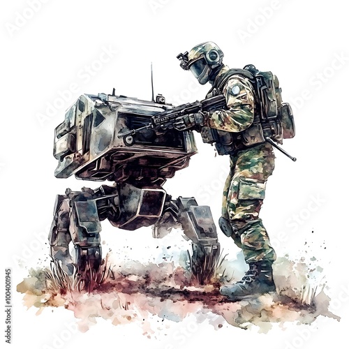 Soldier with a robot and a gun.