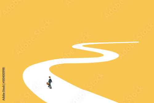 Businessman follow a path for business opportunities. visionary leadership different business routes. Symbol of ambition, motivation and long road ahead