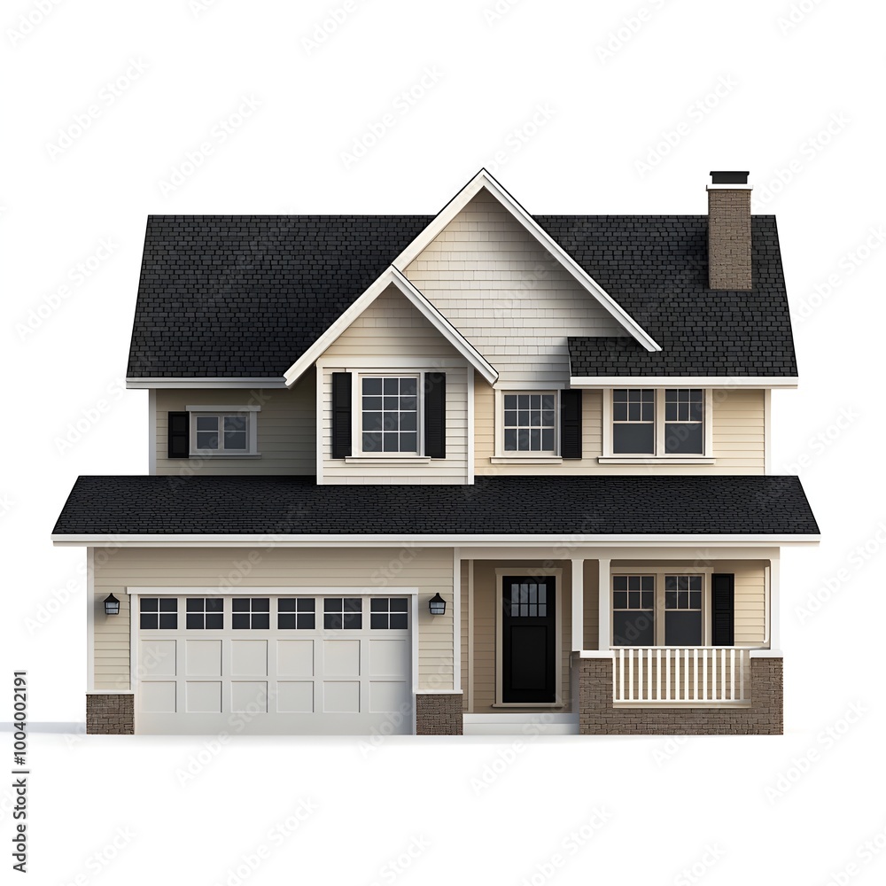 3D Model of Modern Suburban Family Home with Attached Garage 3D Model of Modern Suburban Family Home with Attached Garage