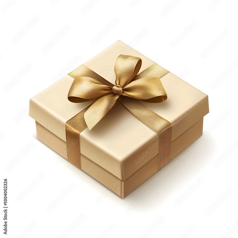 Beautifully Wrapped Small Gift Box with Golden Ribbon on Festive Paper Beautifully Wrapped Small Gift Box with Golden Ribbon on Festive Paper