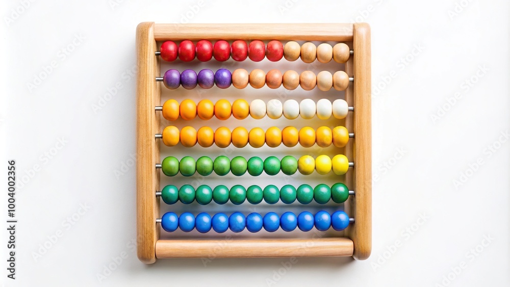 Wooden abacus with colorful beads on a white background Wooden abacus with colorful beads on a white background