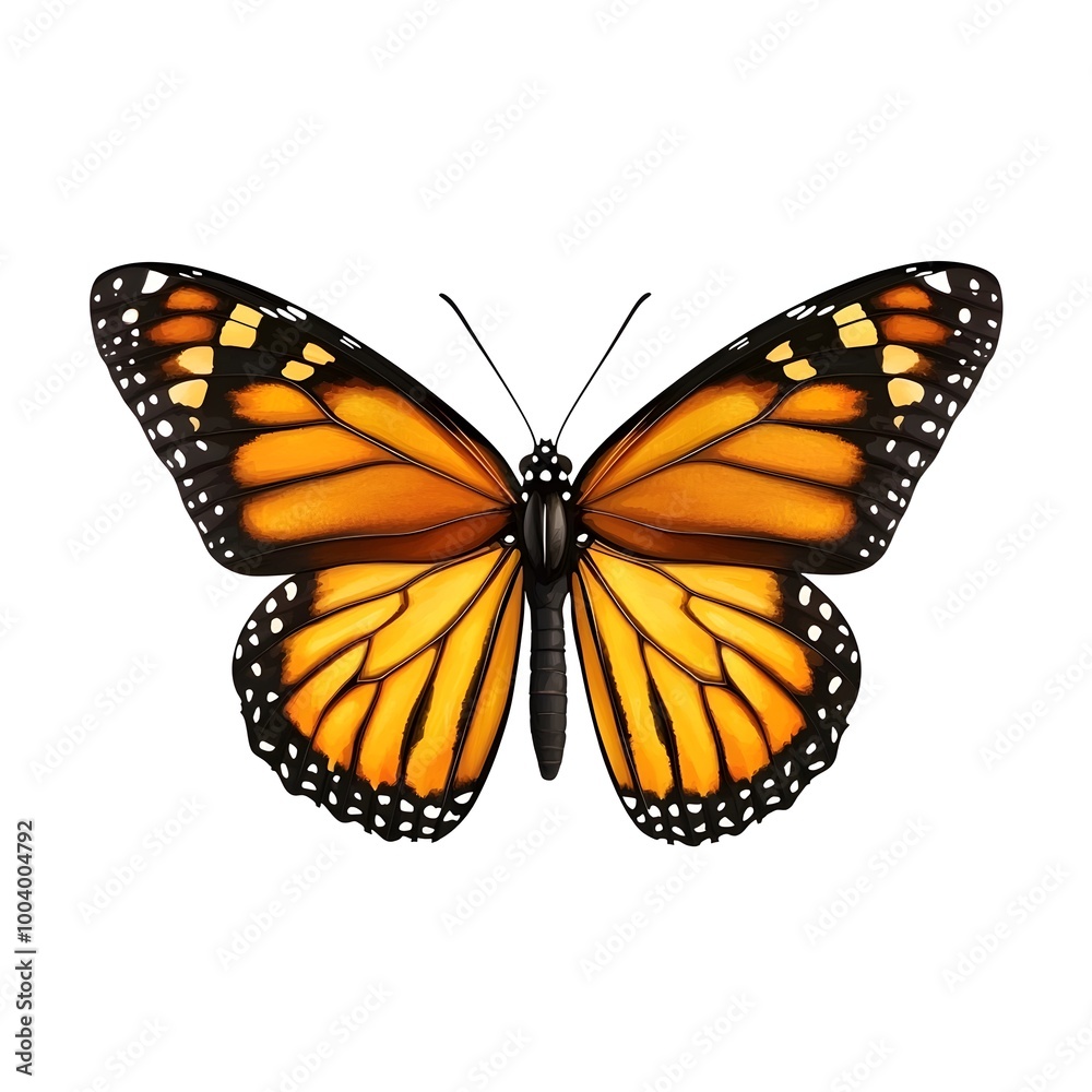Obraz premium Majestic Monarch Butterfly with Vibrant Orange and Black Wings Isolated on White Background