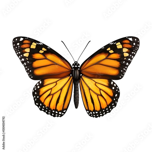 Majestic Monarch Butterfly with Vibrant Orange and Black Wings Isolated on White Background