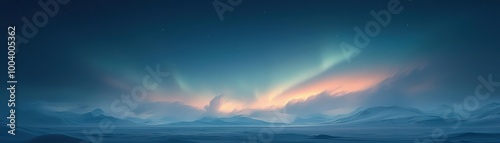 Stunning landscape showcasing vibrant northern lights above a serene icy horizon.