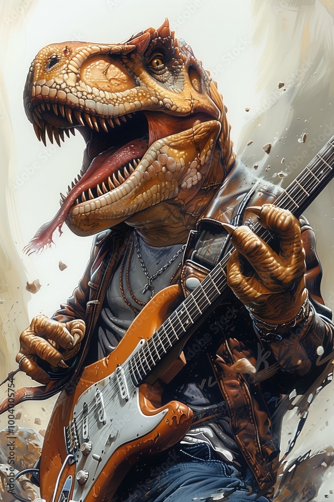 Fototapeta premium illustration t rex playing guitar metal band
