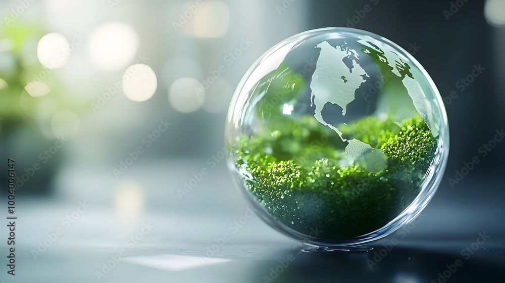 Transparent Eco Globe with Glowing Green Interior Symbolizing Sustainability Transparent Eco Globe with Glowing Green Interior Symbolizing Sustainability