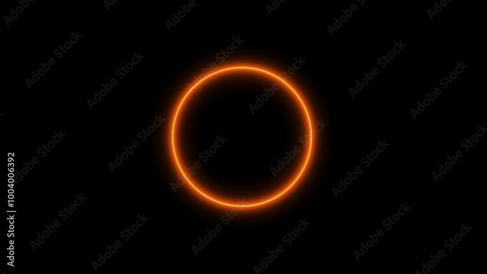 Simple Orange circle on black background, loop spectrum animation, glowing neon light