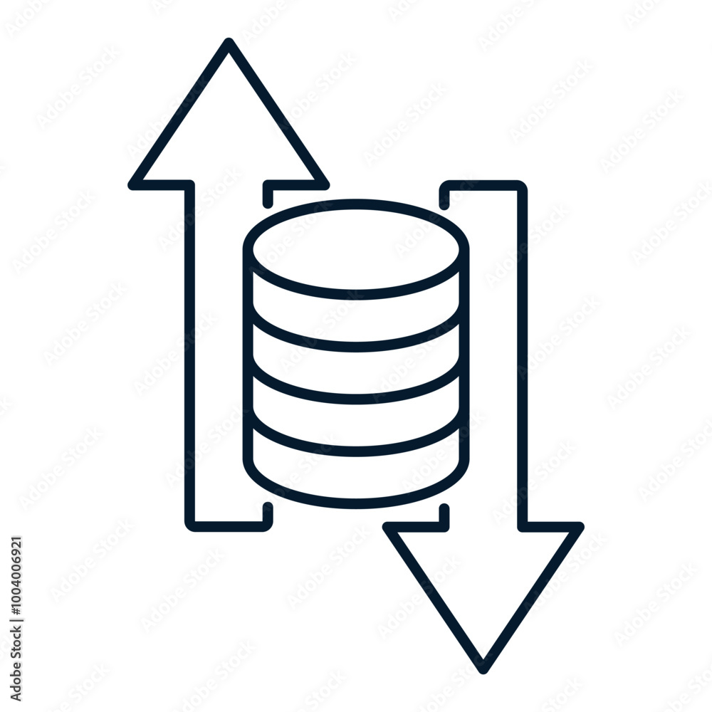 Coin, up and down arrows. Concept of decrease or increase of currency rate, money rates, deposit income. Vector icon isolated on white background. Coin, up and down arrows. Concept of decrease or increase of currency rate, money rates, deposit income. Vector icon isolated on white background.