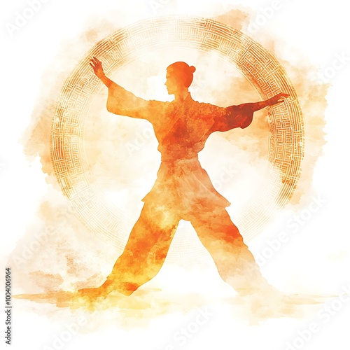 Watercolor Painting of a Woman Practicing Tai Chi. photo