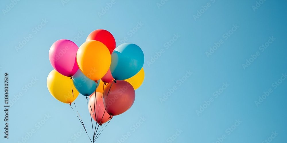 Colorful Balloons Flying Against Clear Blue Sky Colorful Balloons Flying Against Clear Blue Sky