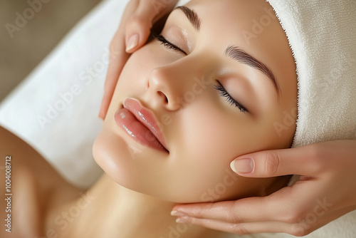 Young woman having facial massage for skin rejuvenation