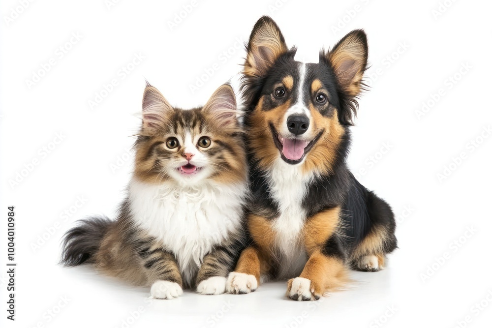 Adorable kitten and happy dog Adorable kitten and happy dog
