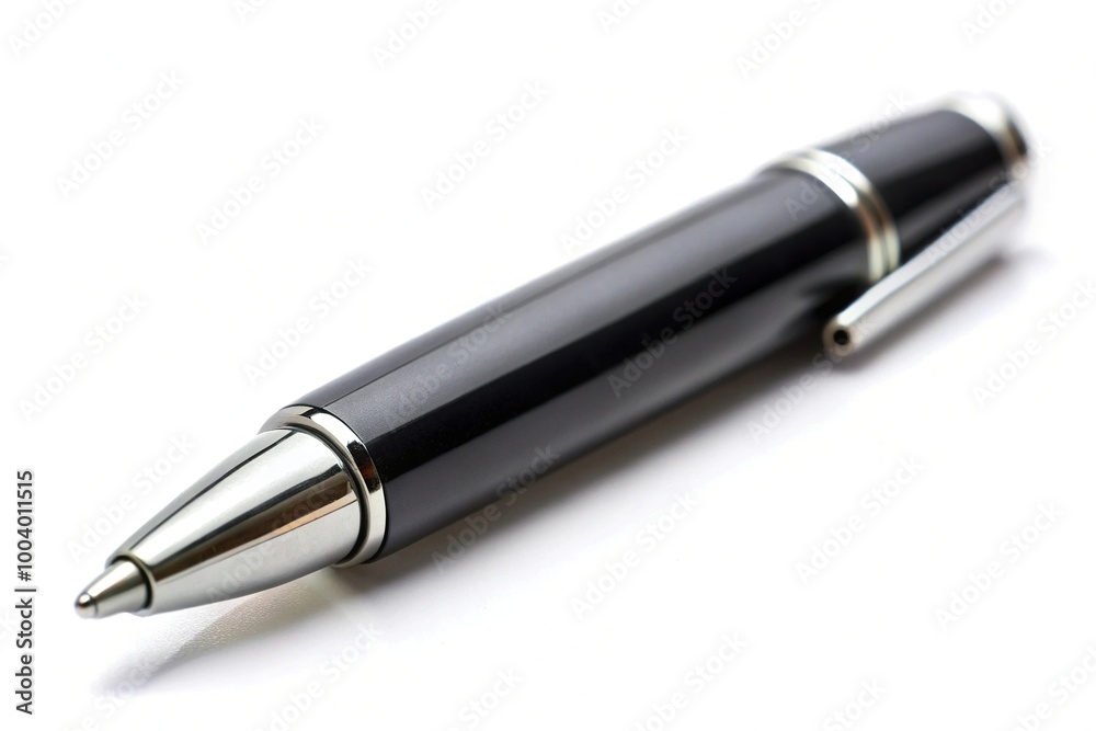 Worm's eye view of a black ballpoint pen isolated on white background Worm's eye view of a black ballpoint pen isolated on white background