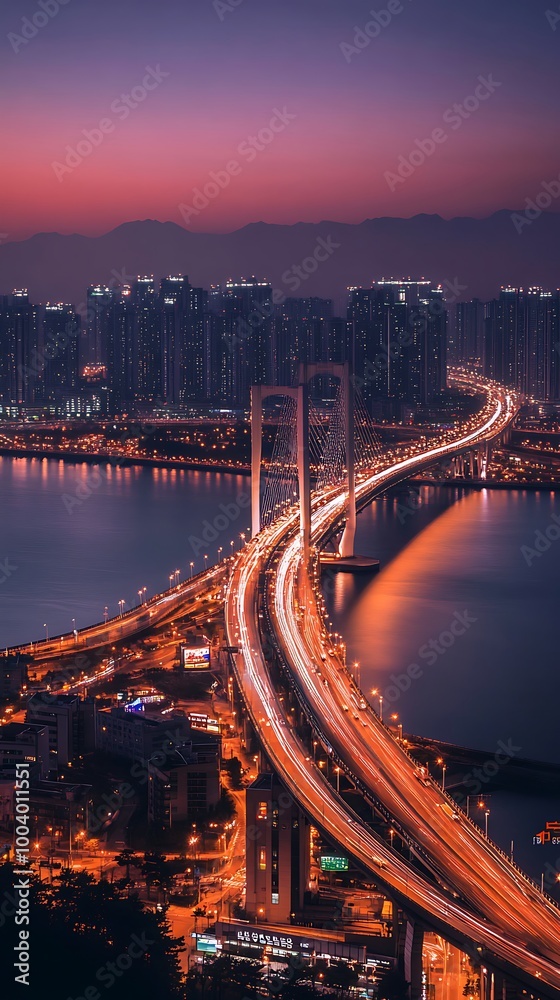 Fototapeta premium Vibrant cityscape showcasing incheon bridge in stunning detail image