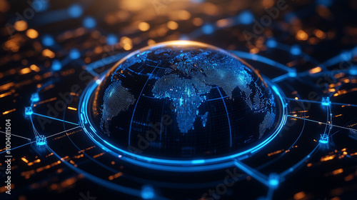 Digital globe with network connections on a dark background