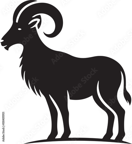 Aoudad Vector Silhouette, Aoudad Illustration, Aoudad Art Hand Drawn Line Art, Silhouette of a Goat