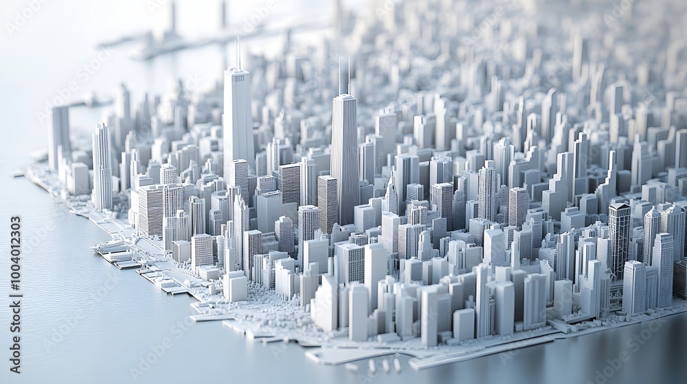 Fototapeta premium 3d illustration of chicago city with white material. 