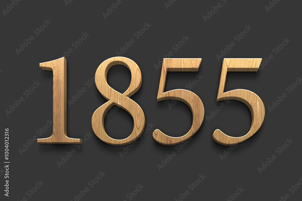 3D wooden logo of number 1855 on dark grey background. 3D wooden logo of number 1855 on dark grey background.