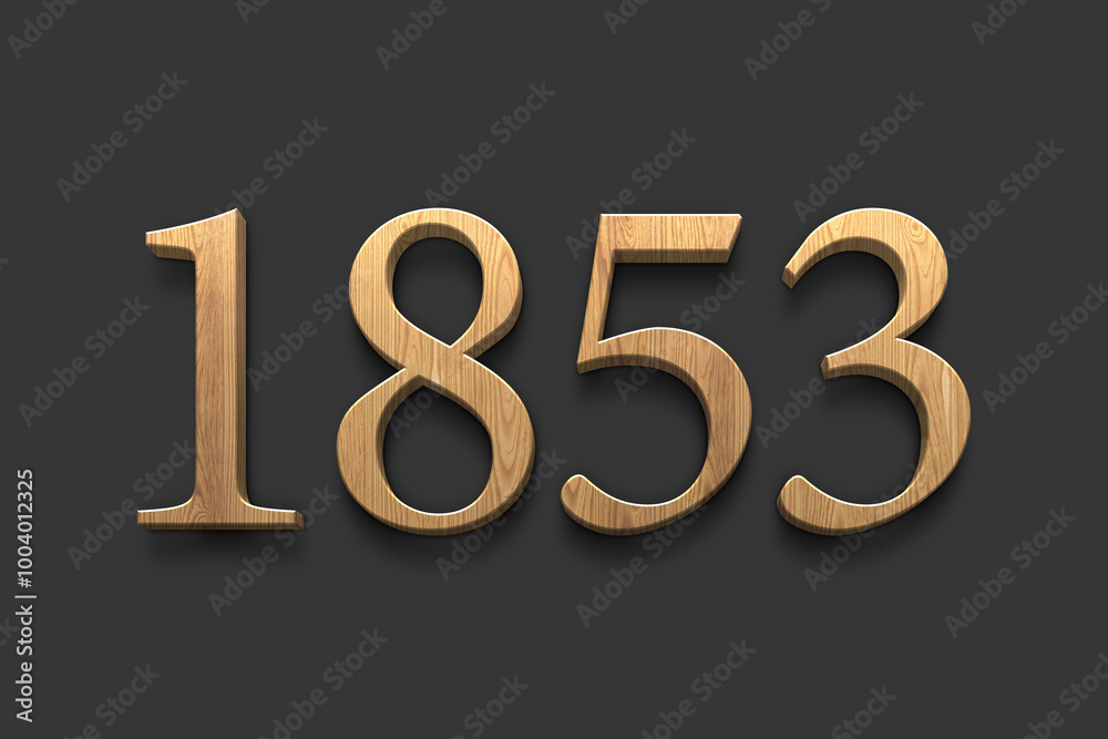 3D wooden logo of number 1853 on dark grey background. 3D wooden logo of number 1853 on dark grey background.