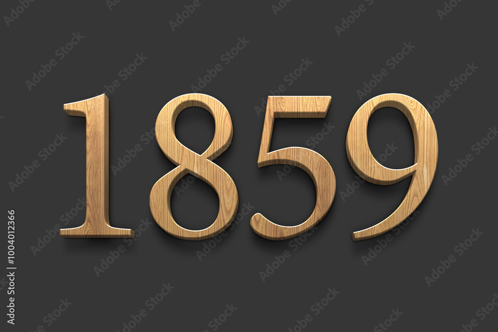 3D wooden logo of number 1859 on dark grey background. 3D wooden logo of number 1859 on dark grey background.