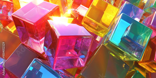 Vibrant Multi-Colored 3D Cubes Abstract Composition