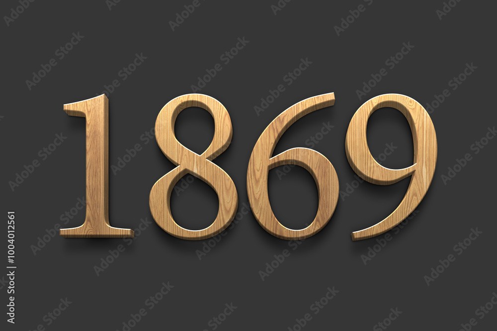 3D wooden logo of number 1869 on dark grey background. 3D wooden logo of number 1869 on dark grey background.