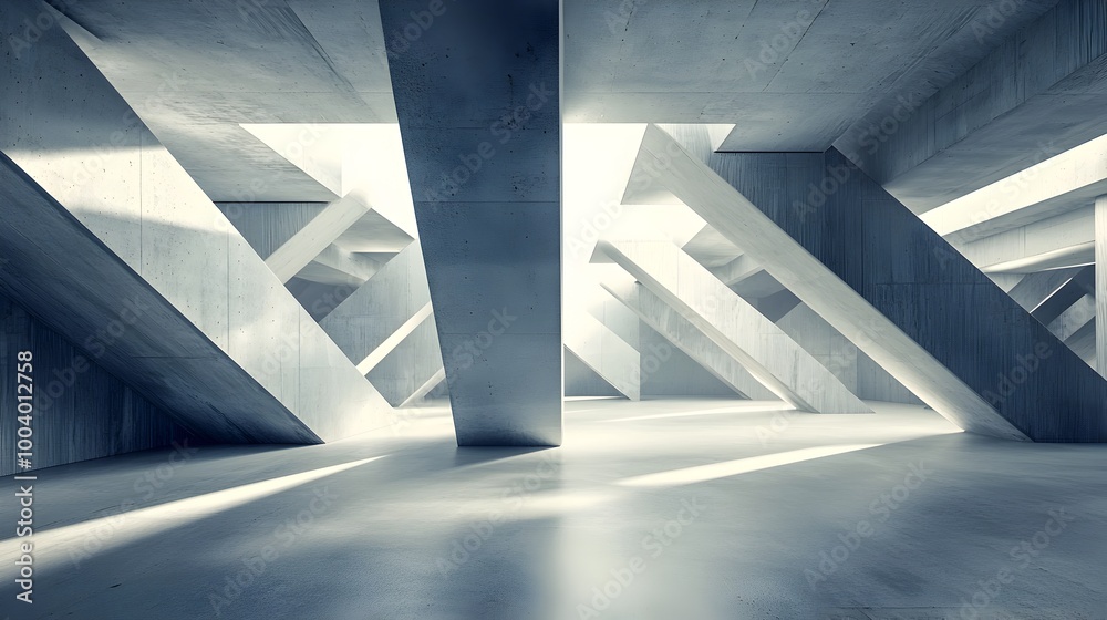 Minimalist Concrete 3D Interior with Geometric Shapes and Subtle Glowing Reflections Minimalist Concrete 3D Interior with Geometric Shapes and Subtle Glowing Reflections