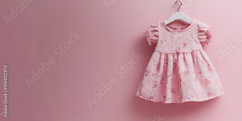 Elegant Pink Dress Hanging with Floral Background