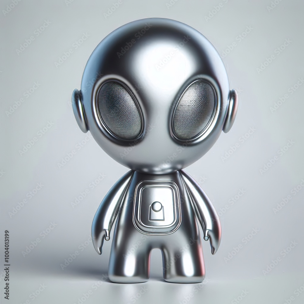 a cute and hip sliver shinny metallic futuristic Alien character a cute and hip sliver shinny metallic futuristic Alien character