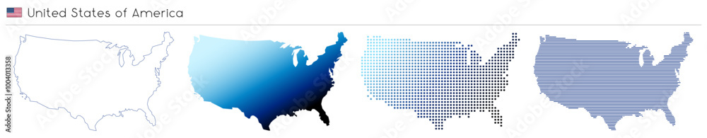 Fototapeta premium USA, United States of America - outline, gradient, dotted and lines geometrical country shape - vector illustration