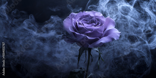 Mystical Purple Rose Enveloped in Smoke