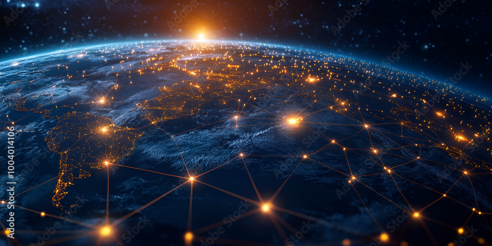 Network of Glowing Connections Over Earth from Space Network of Glowing Connections Over Earth from Space