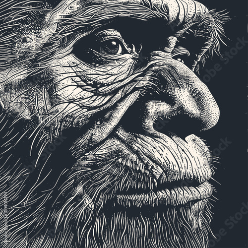 Close-up portrait of a Neanderthal man. Vector illustration