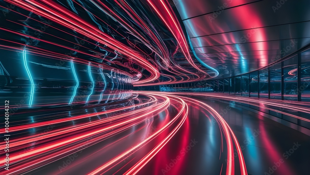 Dynamic motion light trails in a futuristic technology pattern Dynamic motion light trails in a futuristic technology pattern
