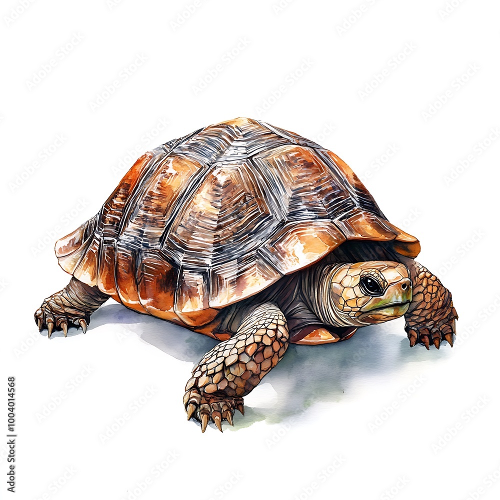 Fototapeta premium Watercolor Illustration of a Tortoise with a Brown Shell.