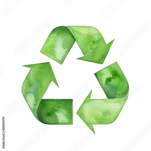 Watercolor of Smooth Green Recycle Symbol on White Background