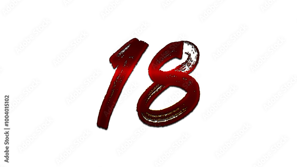 Obraz premium 3D blood red number design of 18 on white background.