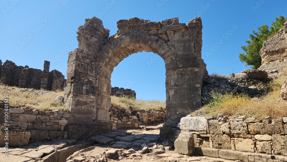 Main gate to the agora in Aspendos ancient city in Antalya province of Turkey Main gate to the agora in Aspendos ancient city in Antalya province of Turkey